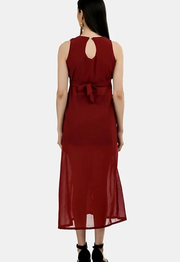 Women's beautifull flared Georgette Dress - Maroon, M