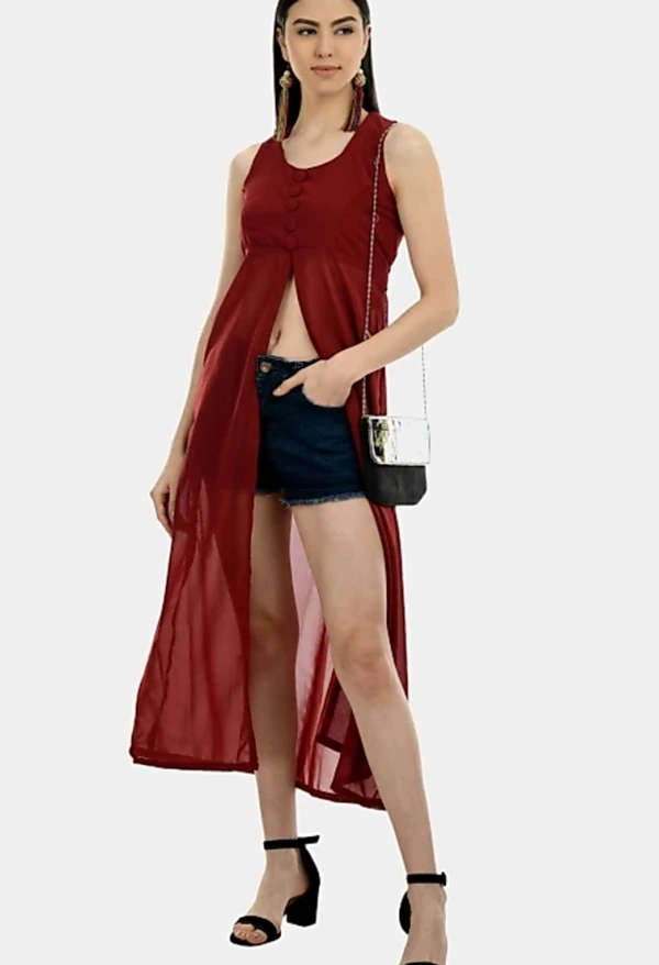 Women's beautifull flared Georgette Dress - Maroon, M