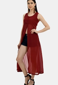 Women's beautifull flared Georgette Dress - Maroon, M