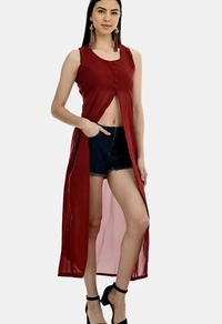 Women's beautifull flared Georgette Dress - Maroon, M