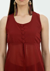 Women's beautifull flared Georgette Dress - Maroon, M