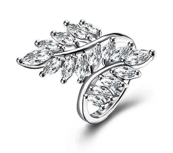 Alloy Oxidised Silver Cubic Zirconia Finger Rings 💍 - Free Size, 7