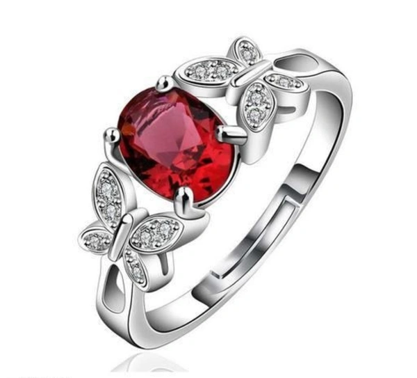 Alloy Oxidised Silver Cubic Zirconia Finger Rings 💍 - Free Size, 7