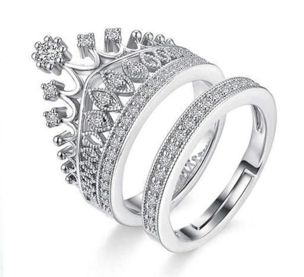 Alloy Oxidised Silver Cubic Zirconia Finger Rings 💍 - Free Size, 7