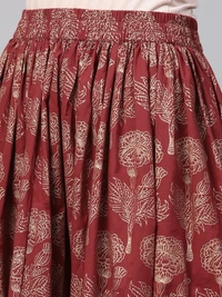 Women's Printed Rayon Kurta set with Skirt - S
