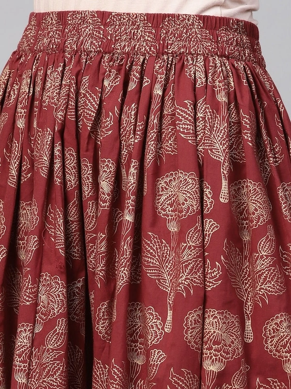 Women's Printed Rayon Kurta set with Skirt - M