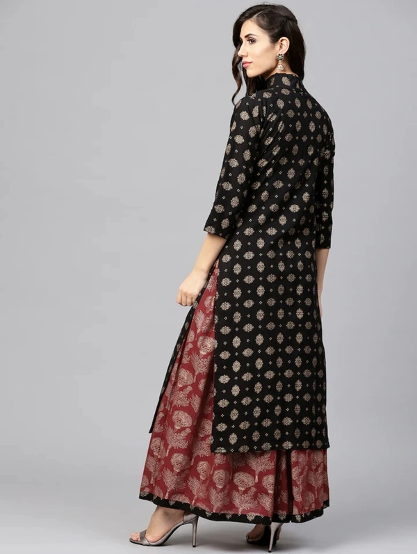 Women's Printed Rayon Kurta set with Skirt - M