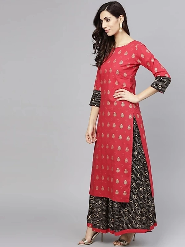Women's Printed Rayon Kurta set with Skirt - S