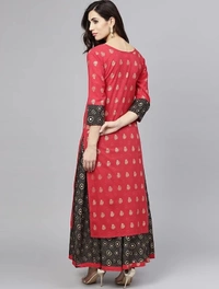 Women's Printed Rayon Kurta set with Skirt - L