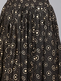 Women's Printed Rayon Kurta set with Skirt - L