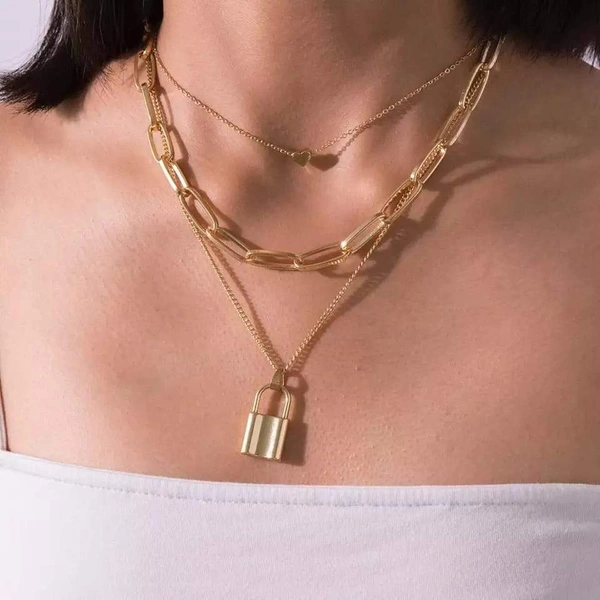ARZONAI Punk Vintage Layered Portrait Lock Pendant Chunky Thick Cuban Link Chains Choker Necklaces For Women and Girls… - 1