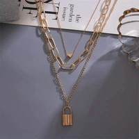 ARZONAI Punk Vintage Layered Portrait Lock Pendant Chunky Thick Cuban Link Chains Choker Necklaces For Women and Girls… - 1