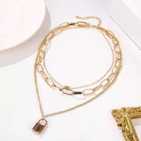ARZONAI Punk Vintage Layered Portrait Lock Pendant Chunky Thick Cuban Link Chains Choker Necklaces For Women and Girls… - 1
