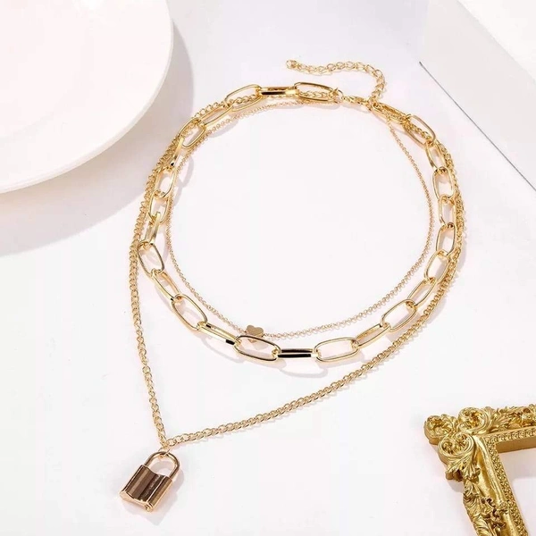 ARZONAI Punk Vintage Layered Portrait Lock Pendant Chunky Thick Cuban Link Chains Choker Necklaces For Women and Girls… - 1