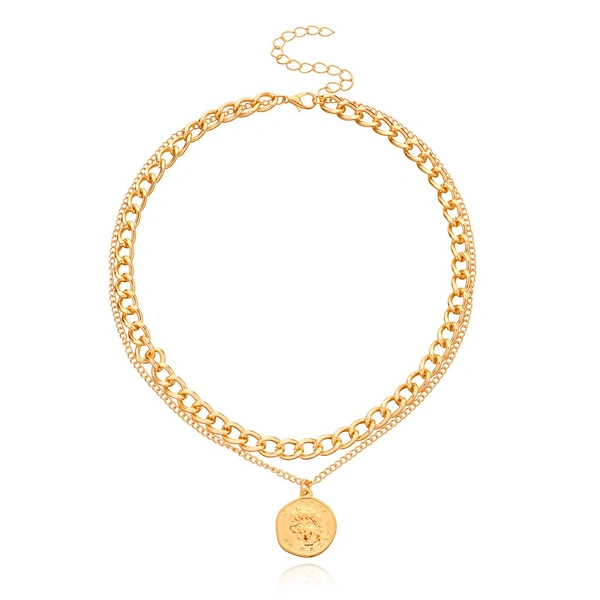 ARZONAI Punk Vintage Layered Portrait Lock Pendant Chunky Thick Cuban Link Chains Choker Necklaces For Women and Girls… - 3