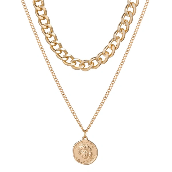 ARZONAI Punk Vintage Layered Portrait Lock Pendant Chunky Thick Cuban Link Chains Choker Necklaces For Women and Girls… - 3