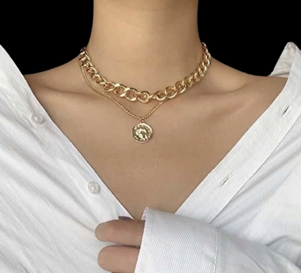 ARZONAI Punk Vintage Layered Portrait Lock Pendant Chunky Thick Cuban Link Chains Choker Necklaces For Women and Girls… - 3