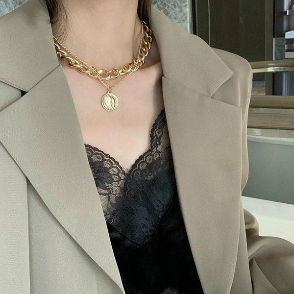 ARZONAI Punk Vintage Layered Portrait Lock Pendant Chunky Thick Cuban Link Chains Choker Necklaces For Women and Girls… - 3