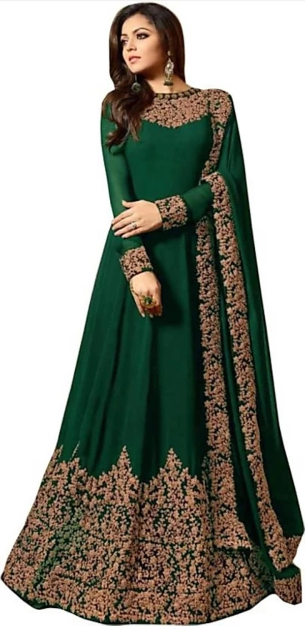 Designer Trendy Faux Georgette Embroidery Ethnic Gowns - Free Size, Green