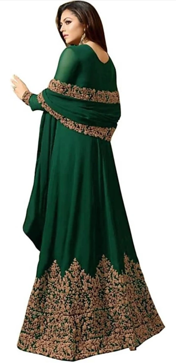 Designer Trendy Faux Georgette Embroidery Ethnic Gowns - Free Size, Green