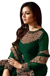 Designer Trendy Faux Georgette Embroidery Ethnic Gowns - Free Size, Green