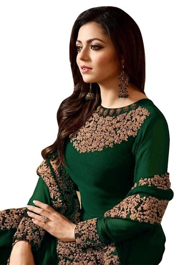 Designer Trendy Faux Georgette Embroidery Ethnic Gowns - Free Size, Green