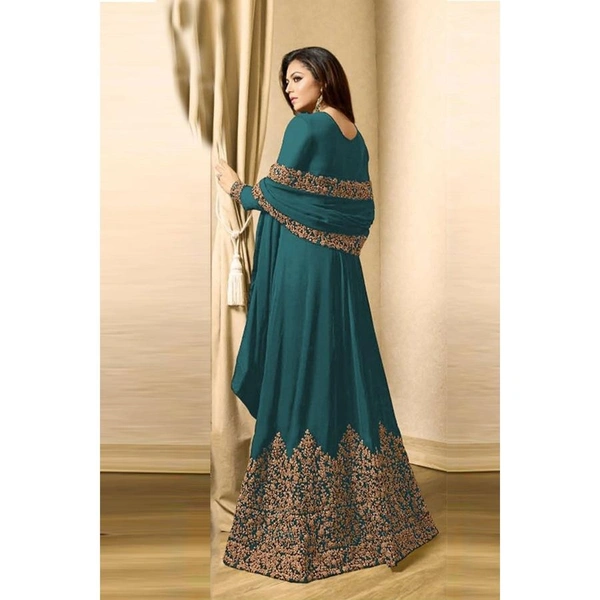 Designer Trendy Faux Georgette Embroidery Ethnic Gowns - Free Size, Pecock Blue