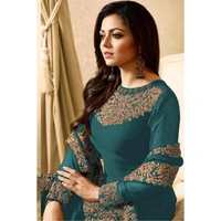 Designer Trendy Faux Georgette Embroidery Ethnic Gowns - Free Size, Pecock Blue