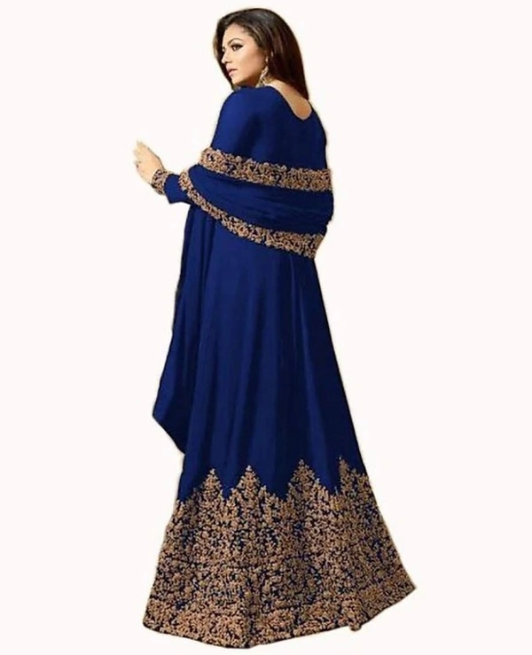 Designer Trendy Faux Georgette Embroidery Ethnic Gowns - Free Size, Dark Blue