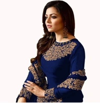 Designer Trendy Faux Georgette Embroidery Ethnic Gowns - Free Size, Dark Blue
