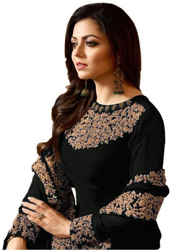 Designer Trendy Faux Georgette Embroidery Ethnic Gowns - Free Size, Black