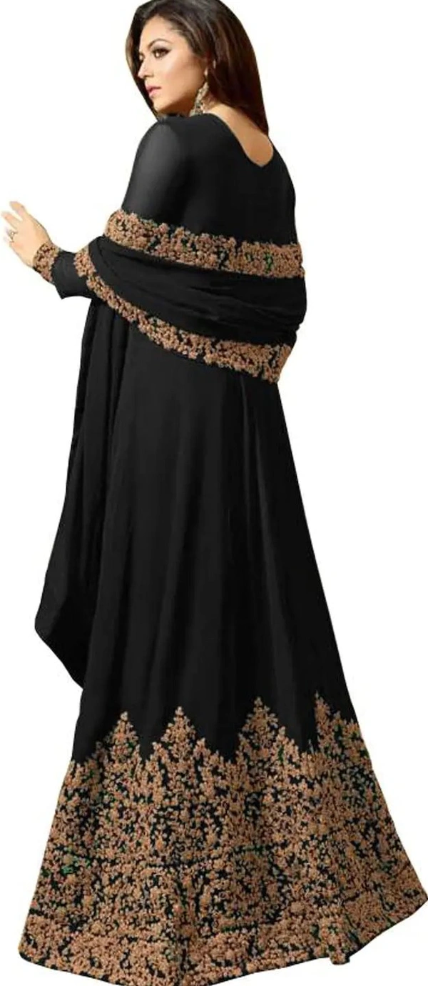 Designer Trendy Faux Georgette Embroidery Ethnic Gowns - Free Size, Black