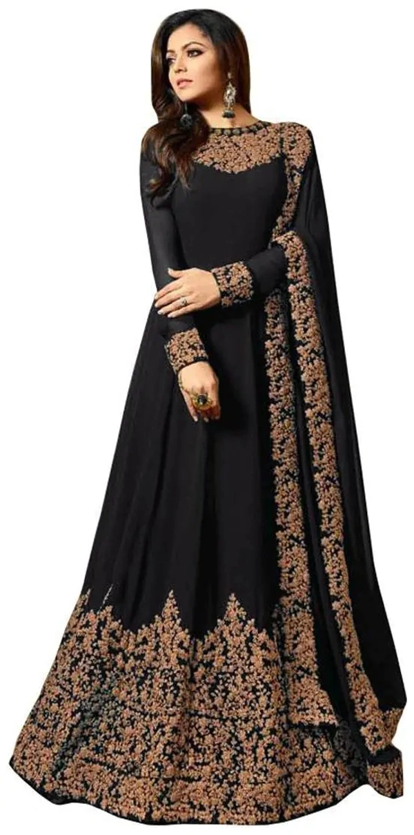 Designer Trendy Faux Georgette Embroidery Ethnic Gowns - Free Size, Black