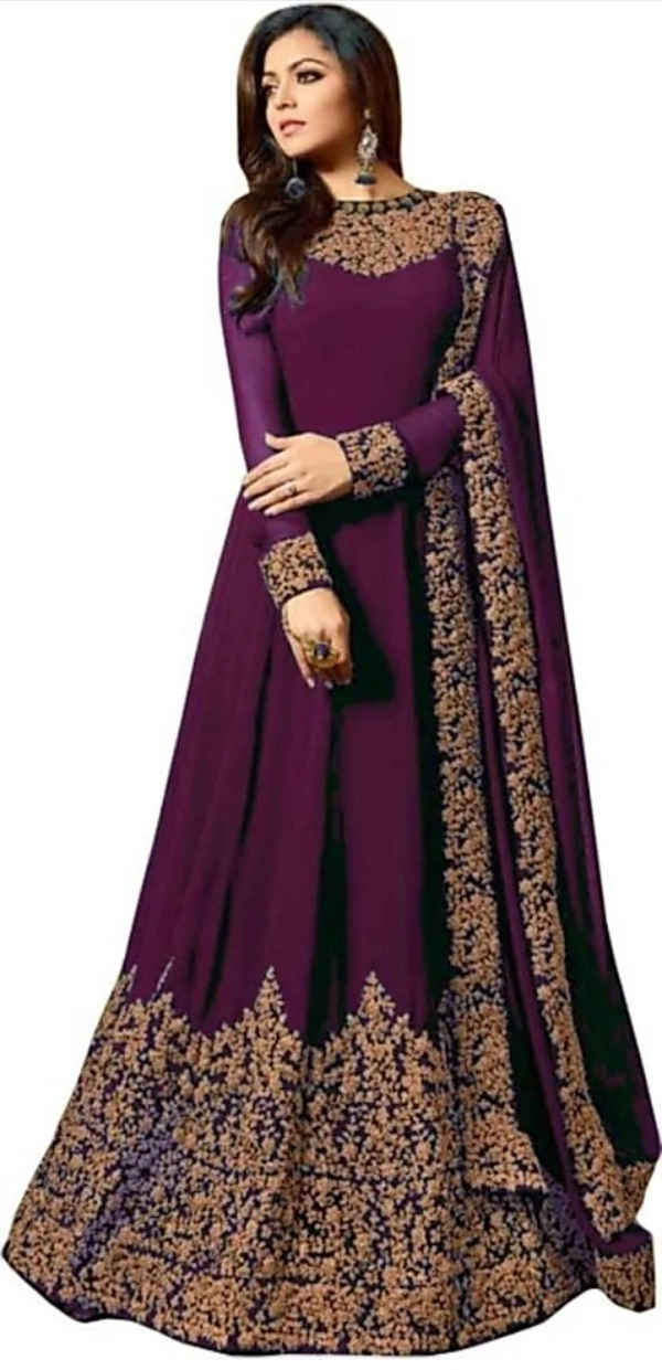Designer Trendy Faux Georgette Embroidery Ethnic Gowns - Free Size, Purple