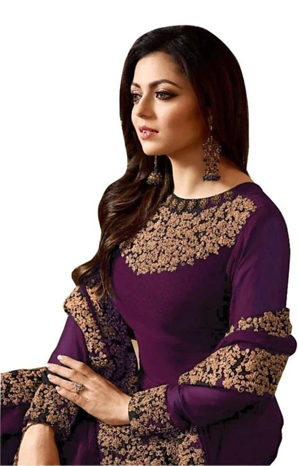 Designer Trendy Faux Georgette Embroidery Ethnic Gowns - Free Size, Purple