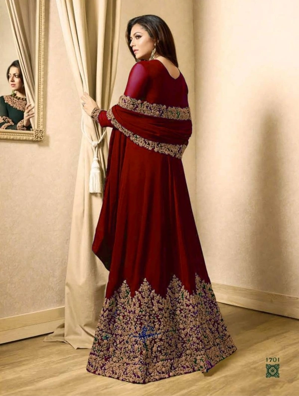 Designer Trendy Faux Georgette Embroidery Ethnic Gowns - Free Size, Red 