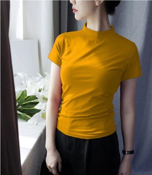 Lime Plain Slim FIT TOP & T-Shirt for  Woman - L, Yellow