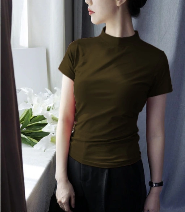 Lime Plain Slim FIT TOP & T-Shirt for  Woman - S, Army Green