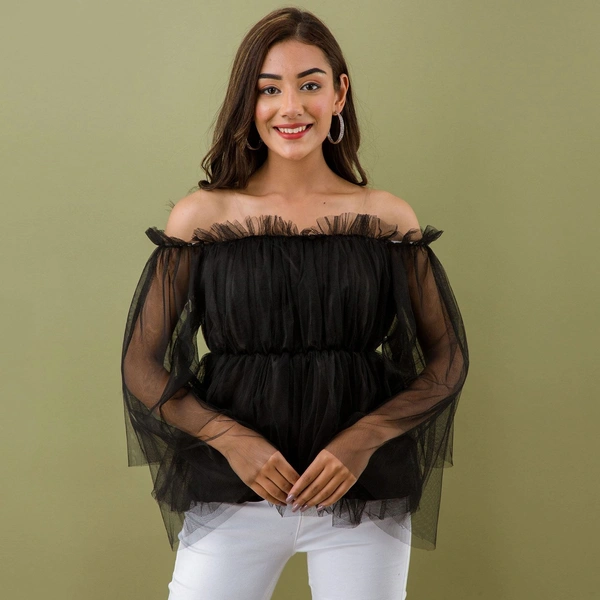 Women's Off Shoulder Net top - Black, XS