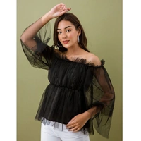 Women's Off Shoulder Net top - Black, XS
