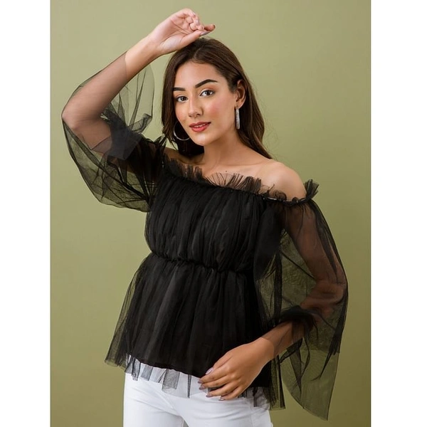 Women's Off Shoulder Net top - Black, XS