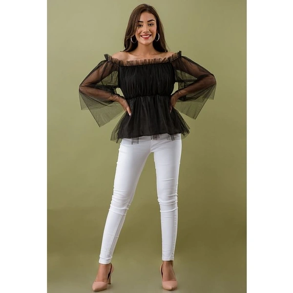 Women's Off Shoulder Net top - Black, XS