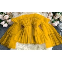 Women's Off Shoulder Net top - Mustard, L
