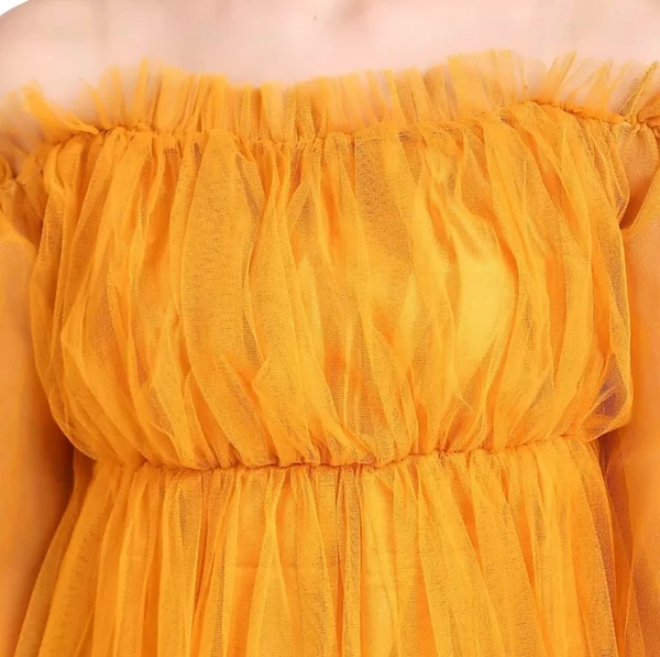 Women's Off Shoulder Net top - Mustard, L