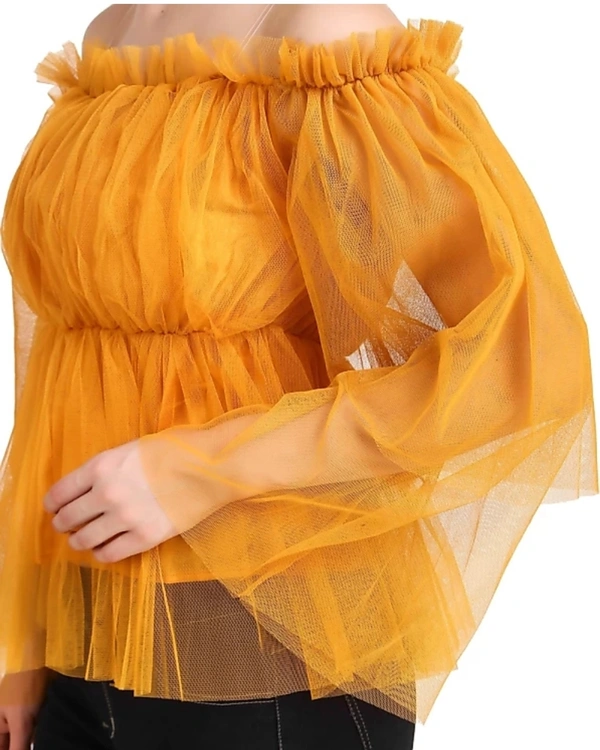 Women's Off Shoulder Net top - Mustard, L