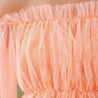 Women's Off Shoulder Net top - Peach, M