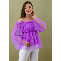 Women's Off Shoulder Net top - Purple, XS