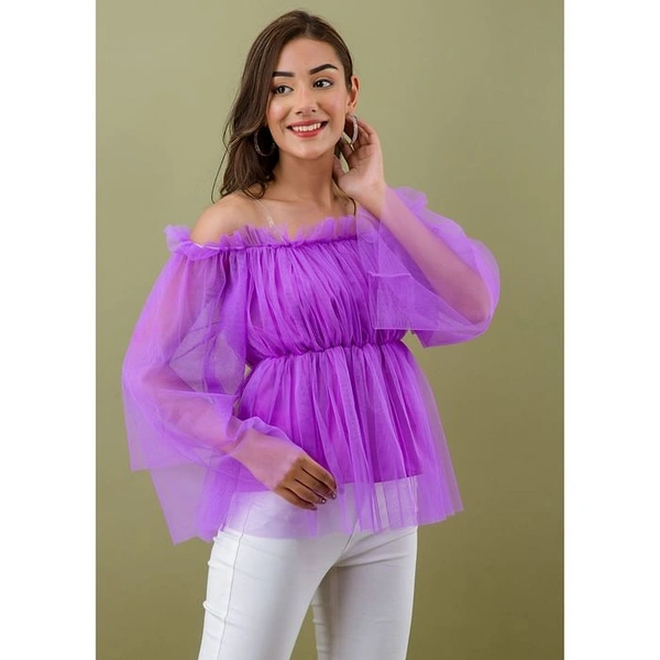 Women's Off Shoulder Net top - Purple, XS