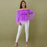 Women's Off Shoulder Net top - Purple, XS