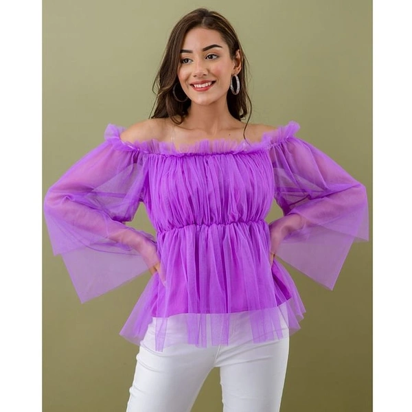 Women's Off Shoulder Net top - Purple, XS